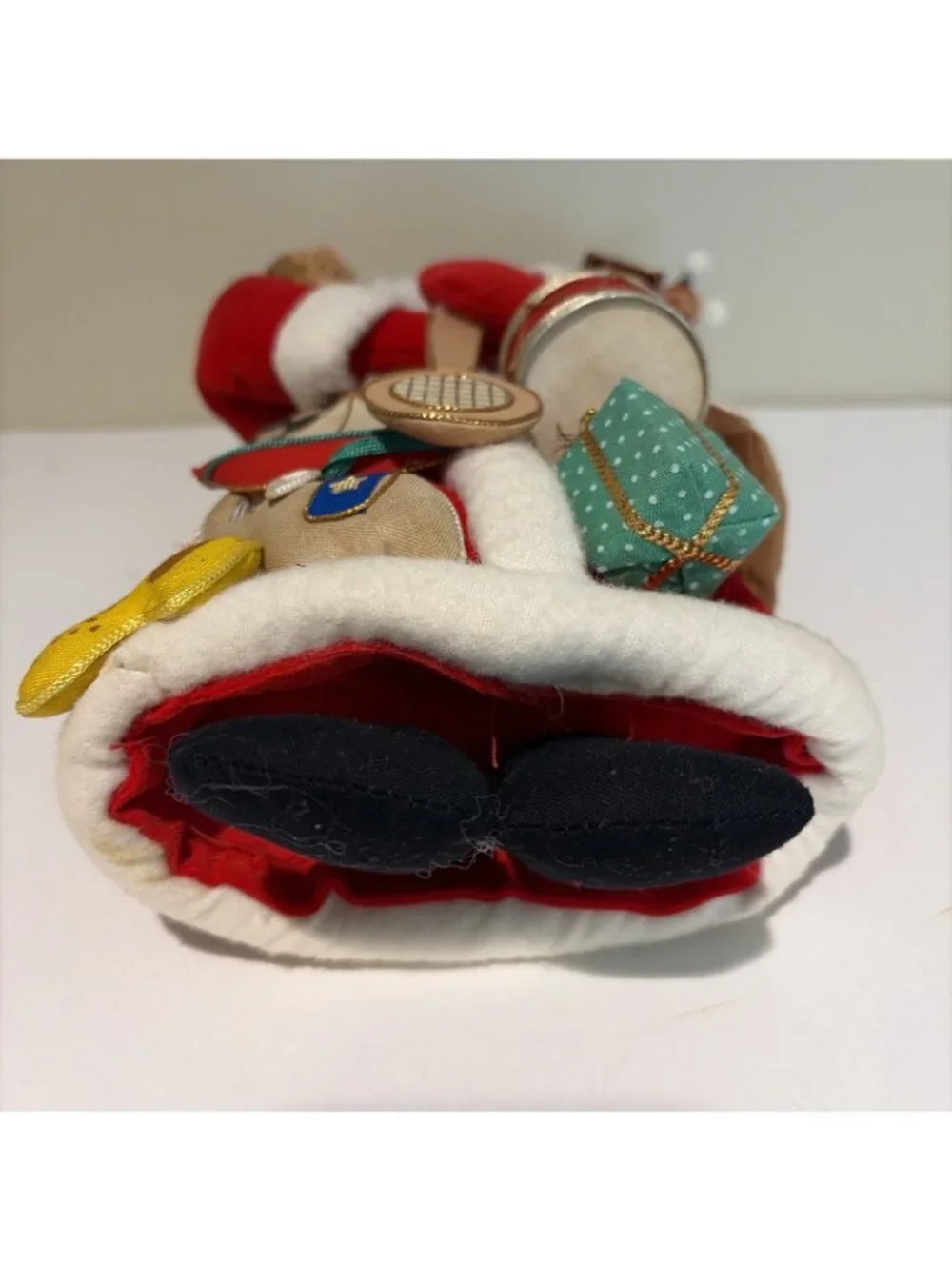 International Christmas Santa Claus Figure Holding Toys Painted Face Hanging 90s